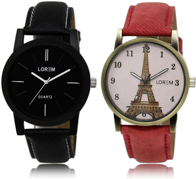 

LOREM SR-5-230 Attractive White & Black Round Boy's & Girl's Leather Watch - For Men & Women
