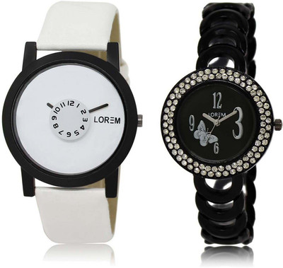 

LOREM SR-26-201 Attractive Blue & White Round Boy's & Girl's Metal Bracelet & Leather Watch - For Men & Women