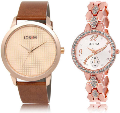 

LOREM OM-34-215 Designer Silver & Rose Gold Round Boy's & Girl's Metal Bracelet & Leather Watch - For Men & Women
