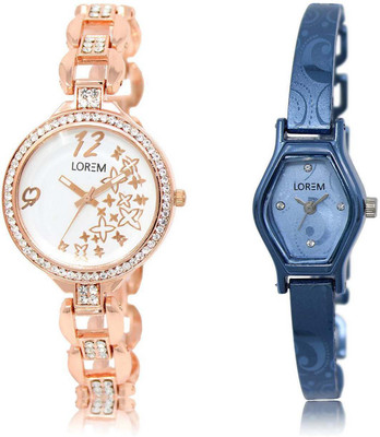 

LOREM SR-210-218 Attractive Blue & White Contemporary & Round Girl's Metal Bracelet Watch - For Women
