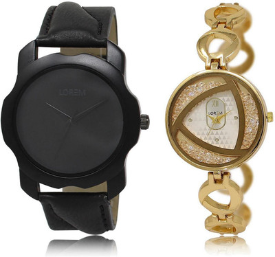 

LOREM Watch-22-239 COMBO Silver & Black Round Boy's & Girl's Metal Bracelet & Leather Watch - For Men & Women