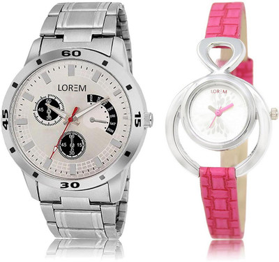 

LOREM Watch-101-205 COMBO Silver Round Boy's & Girl's Leather & Metal Bracelet Watch - For Men & Women