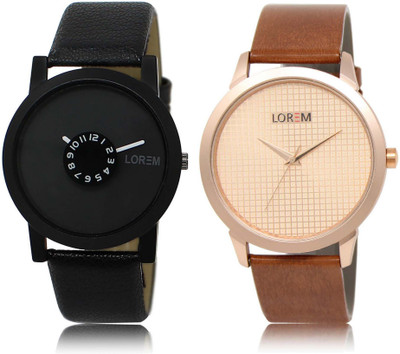 

LOREM watch25-34 Designer Rose Gold & Black Round Boy's Leather Watch - For Men