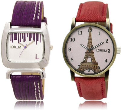

LOREM Watch-207-230 COMBO White Round & Square Girl's Leather Watch - For Women