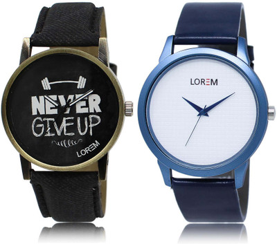 

LOREM watch-27-33 Designer White & Black Round Boy's Leather Watch - For Men