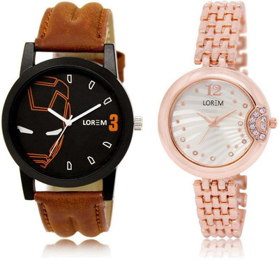 

LOREM SR-4-228 Attractive Silver & Black Round Boy's & Girl's Metal Bracelet & Leather Watch - For Men & Women