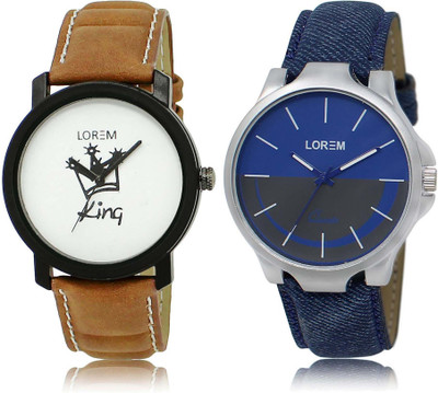 

LOREM SR-18-24 Attractive Blue & White Round Boy's Leather Watch - For Men