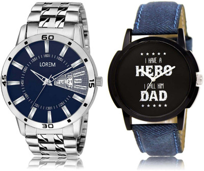 

LOREM SR-7-102 Attractive Black & Blue Round Boy's Leather & Metal Bracelet Watch - For Men