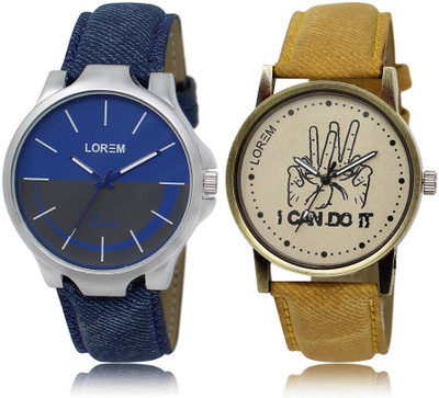 

LOREM watch-24-30 COMBO Grey & Blue Round Boy's Leather Watch - For Men