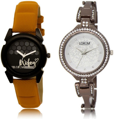 

LOREM FZ-235-236 COMBO Silver & Black Round Girl's Metal Bracelet & Leather Watch - For Women