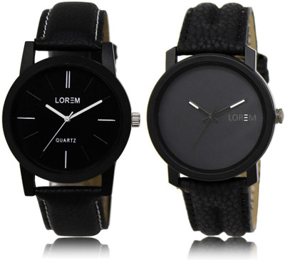 

LOREM OM-5-21 Designer Black Round Boy's Leather Watch - For Men