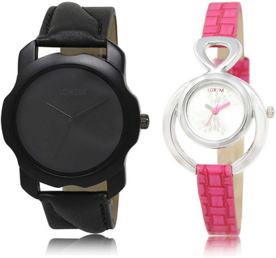 

LOREM SR-22-205 Attractive Silver & Black Round Boy's & Girl's Leather Watch - For Men & Women