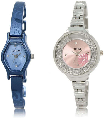 

LOREM watch218-226 Designer Pink & Blue Round & Contemporary Girl's Metal Bracelet Watch - For Women