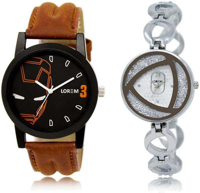 

LOREM OM-4-240 Designer Silver & Black Round Boy's & Girl's Metal Bracelet & Leather Watch - For Men & Women