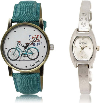 

LOREM SR-219-229 Attractive Silver & White Contemporary & Round Girl's Metal Bracelet & Leather Watch - For Women