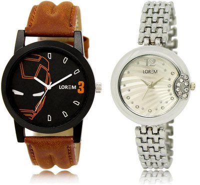 

LOREM watch4-227 COMBO Silver & Black Round Boy's & Girl's Metal Bracelet & Leather Watch - For Men & Women