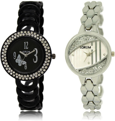 

LOREM Watch-201-223 COMBO Silver & Black Round Girl's Metal Bracelet Watch - For Women