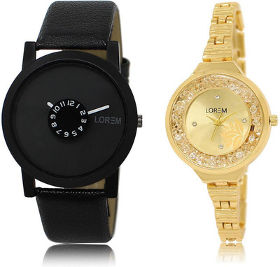 

LOREM Watch-25-224 COMBO Gold & Black Round Boy's & Girl's Metal Bracelet & Leather Watch - For Men & Women