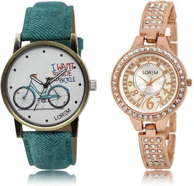 

LOREM watch-216-229 Designer Silver & White Round Girl's Metal Bracelet & Leather Watch - For Women