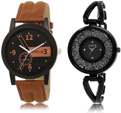 

LOREM OM-1-211 Designer Black Round Boy's & Girl's Metal Bracelet & Leather Watch - For Men & Women