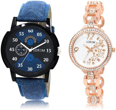 

LOREM FZ-2-210 COMBO White & Black Round Boy's & Girl's Metal Bracelet & Leather Watch - For Men & Women