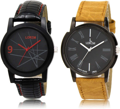 

LOREM 2-32 Attractive Black Round Boy's Leather Watch - For Men