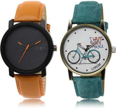 

LOREM 20-229 COMBO White & Black Round Boy's & Girl's Leather Watch - For Men & Women