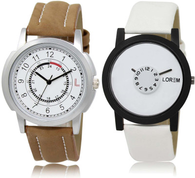 

LOREM SR-17-26 Attractive White Round Boy's Leather Watch - For Men