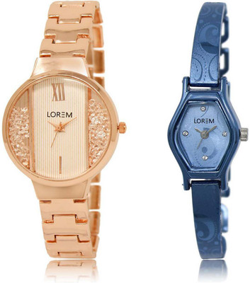 

LOREM Watch-217-218 Designer Blue & White Contemporary & Round Girl's Metal Bracelet Watch - For Women
