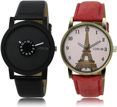 

LOREM watch-25-230 Designer White & Black Round Boy's & Girl's Leather Watch - For Men & Women