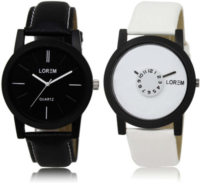

LOREM OM-5-26 Designer White & Black Round Boy's Leather Watch - For Men