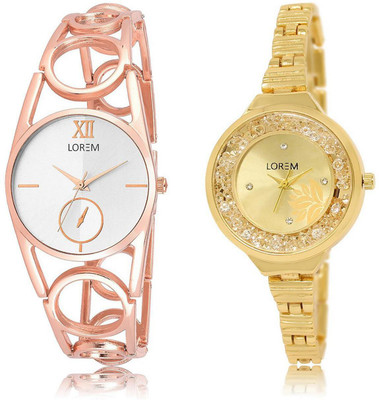 

LOREM watch-213-224 COMBO Gold & Silver Round Girl's Metal Bracelet Watch - For Women