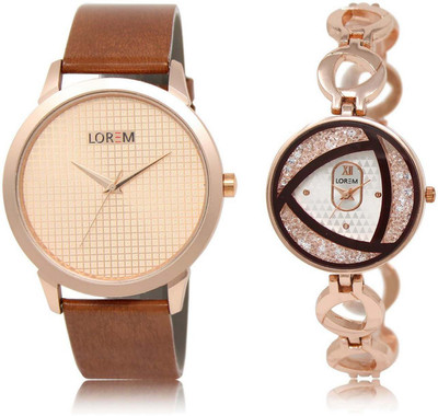 

LOREM SR-34-238 Attractive Silver & Rose Gold Round Boy's & Girl's Metal Bracelet & Leather Watch - For Men & Women