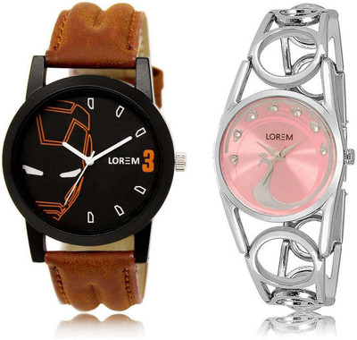 

LOREM SR-4-233 Attractive Pink & Black Round Boy's & Girl's Metal Bracelet & Leather Watch - For Men & Women