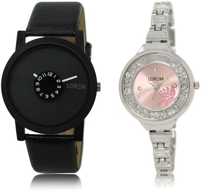 

LOREM OM-25-226 Designer Pink & Black Round Boy's & Girl's Metal Bracelet & Leather Watch - For Men & Women