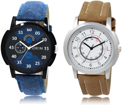 

LOREM SR-2-17 Attractive White & Black Round Boy's Leather Watch - For Men