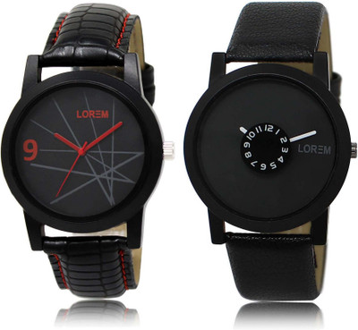 

LOREM watch8-25 Designer Black Round Boy's Leather Watch - For Men