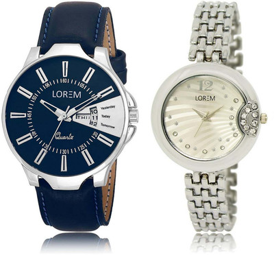 

LOREM OM-23-227 Designer Silver & Blue Round Boy's & Girl's Metal Bracelet & Leather Watch - For Men & Women