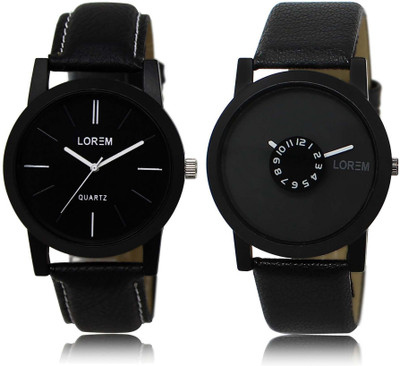 

LOREM Watch-5-25 Designer Black Round Boy's Leather Watch - For Men