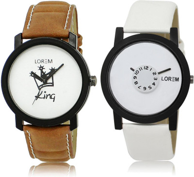 LOREM White Round Boy's Leather Analog Watch  - For Men