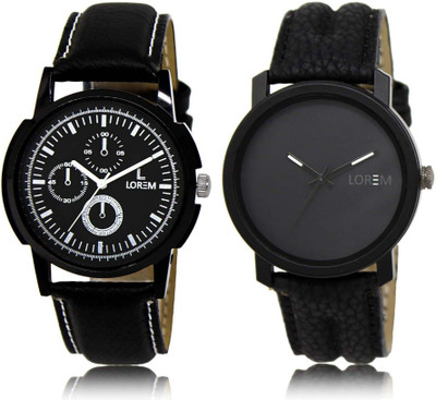 

LOREM watch 13-21 Designer Black Round Boy's Leather Watch - For Men