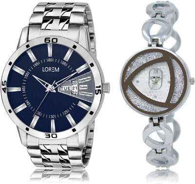 

LOREM Watch-102-240 COMBO Silver & Blue Round Boy's & Girl's Metal Bracelet Watch - For Men & Women