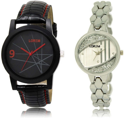 

LOREM watch-8-223 Designer Silver & Black Round Boy's & Girl's Metal Bracelet & Leather Watch - For Men & Women