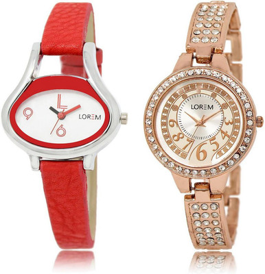 

LOREM watch Silver & White Round & Oval Girl's Metal Bracelet & Leather Watch - For Women