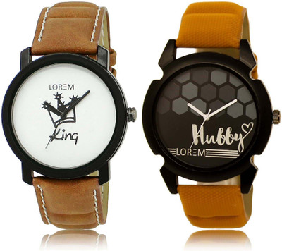 

LOREM SR-18-32 Attractive Black & White Round Boy's Leather Watch - For Men