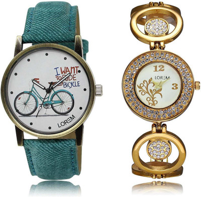 

LOREM OM-204-229 Designer Multicolor Round Girl's Metal Bracelet & Leather Watch - For Women