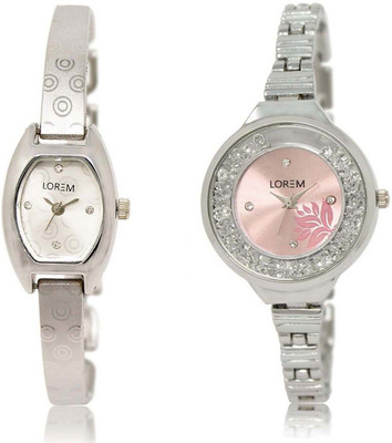 

LOREM OM-219-226 Designer Pink & Silver Round & Contemporary Girl's Metal Bracelet Watch - For Women