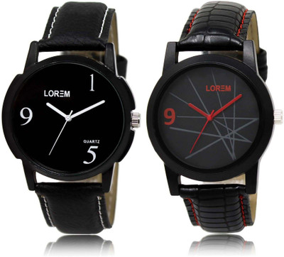 

LOREM SR-6-8 Attractive Black Round Boy's Leather Watch - For Men