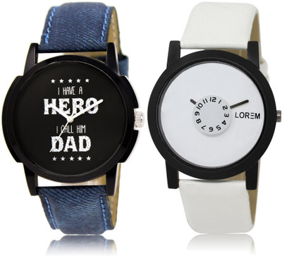 

LOREM watch-7-26 COMBO White & Black Round Boy's Leather Watch - For Men