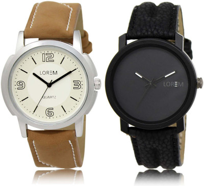 

LOREM OM-16-21 Designer Black & White Round Boy's Leather Watch - For Men